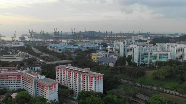 March 01/2019 4k aerial video Morning at HDB Jalan Bukit Merah overlooking to Bukit Merah Floyer - CTE high way, Singapore
