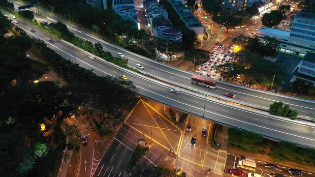 Mar 13/2019 4k video aerial late afternoon at Junction between Outram Road and CTE highway, Singapore
