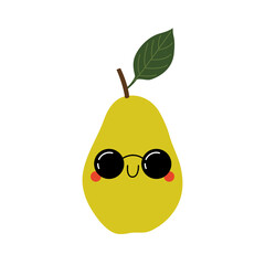 Kawaii Cartoon Pear in sunglasses.