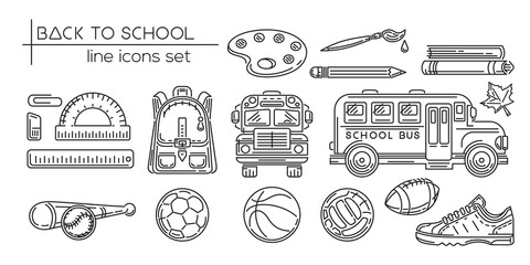 Back to school line icon set. Education, learning and school. Black and white symbol collection. Vector illustration