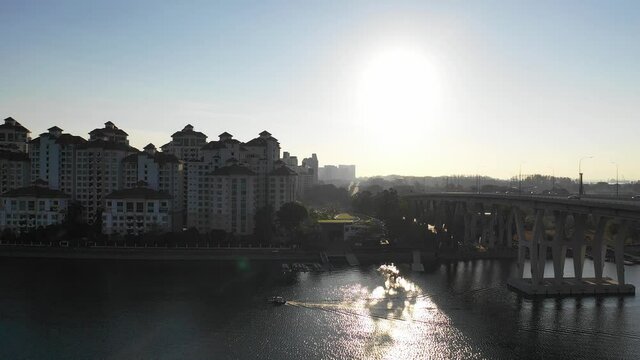 Mar 16/2019 Early morning at ECP highway in 4k aerial video format, Singapore
