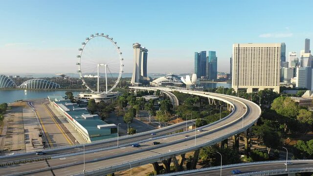 Mar 16/2019 4k aerial video Early morning at Benjamin Sheares Bridge ECP, Singapore	