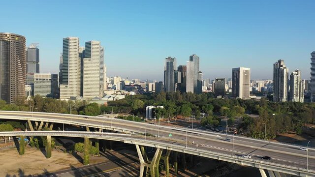 Mar 16/2019 4k aerial video Early morning at Benjamin Sheares Bridge ECP, Singapore	