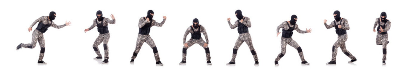 Soldier in camouflage isolated on white