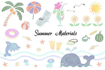 Cute Summer Materials in Watercolor Style