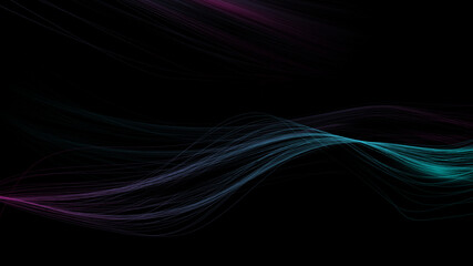 Naklejka premium Streszczenie krajobraz linie świecące tło technologii sieci wirtualnej. Kolorowe faliste linie. Ilustracji wektorowych