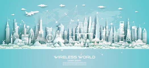 Wireless communication smart city and network technology of the world. © Painterstock