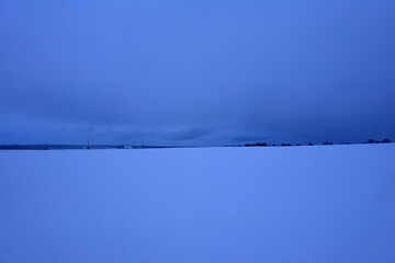 snow-covered expanse of field with trees