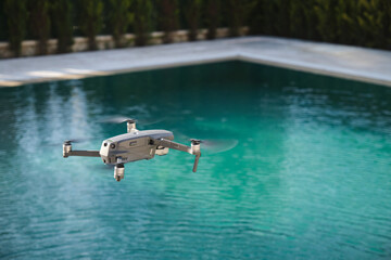 Drone shooting on the pool