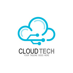 Obraz premium Cloud logo with line design technology, Abstract logo