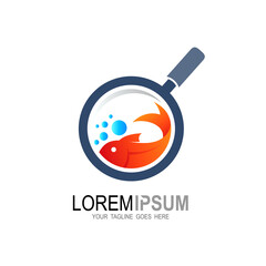 Fish and magnifying glass logo, Marine life logo with a magnifying glass