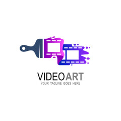 Fototapeta na wymiar Abstract cinema logo vector template, Roll video and brush logo vector