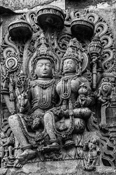 Holy indian god shiva and parvati sculpture from ancient India