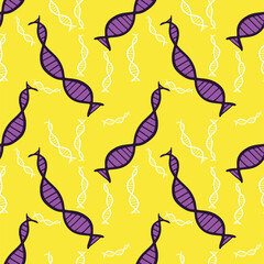 Fototapeta premium Seamless vector illustration of double strands DNA shape on pastel yellow background, pattern for making printing paper work or textile artwork, for scientific or healthcare related artwork