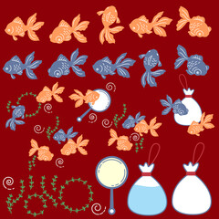 Collection of material of a Japanese style fish,