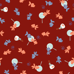 Seamless pattern of a Japanese style goldfish,