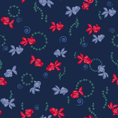 Seamless pattern of a Japanese style goldfish,