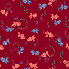 Seamless pattern of a Japanese style goldfish,