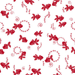 Seamless pattern of a Japanese style goldfish,