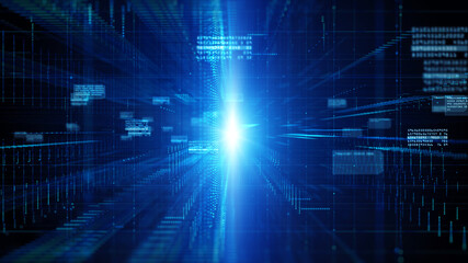 Digital cyberspace with particles and Digital data network connections background concept.
