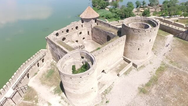  View of the Akkerman fortress from the drone which is on the bank of the Dniester estuary, in Odessa region