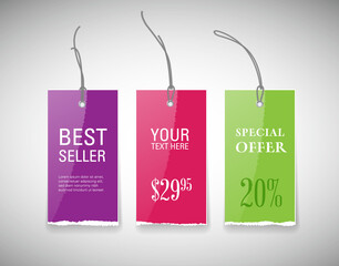 colorful glossy sale tags with torn edges