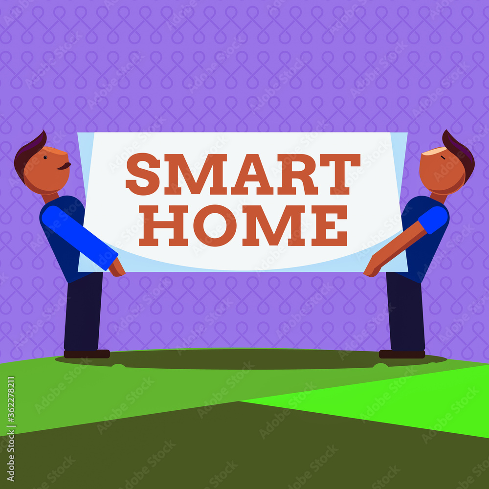 Poster word writing text smart home. business photo showcasing equipped home can be controlled remotely by 