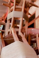 wooden chairs and tables