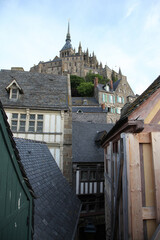 Amazing views of Mont St Michael in France on dusk