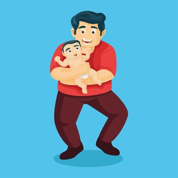 Father love. father carry her son. Happy Fathers' Day vector illustration