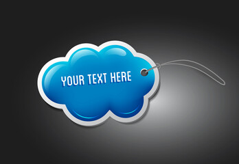glossy plastic cloud tag with a string