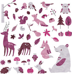 水彩風のかわいい秋のイラストセット