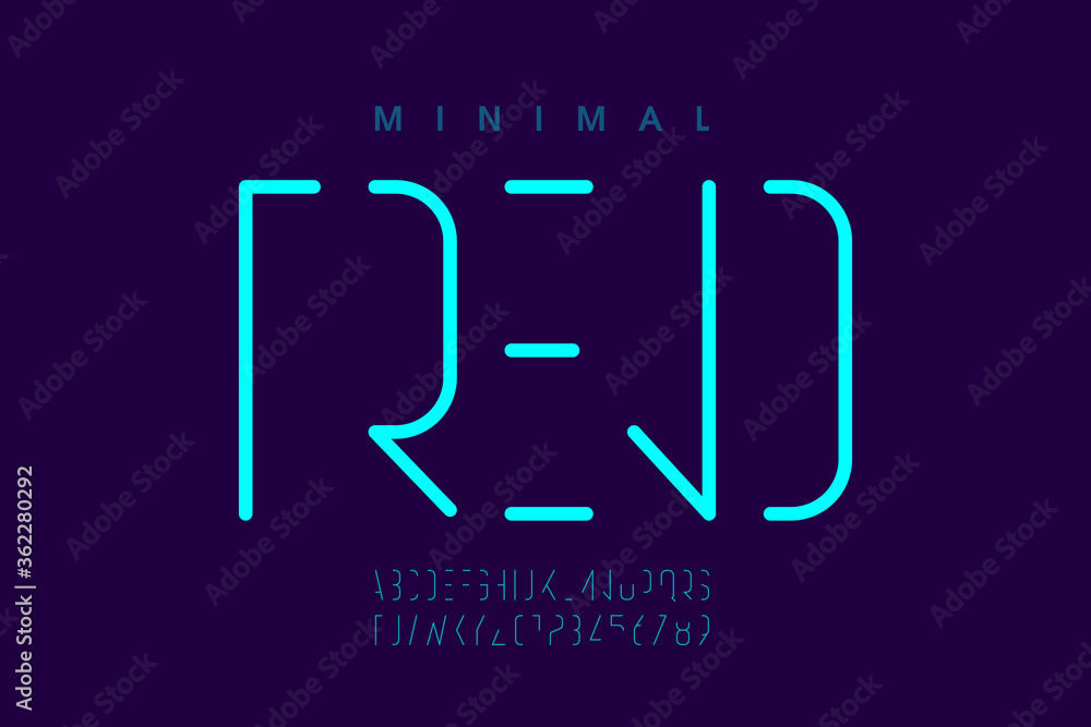 Poster minimal style font, thin line alphabet, letters and numbers