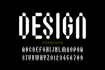 Modern style font, alphabet letters and numbers