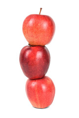 Three apples stack isolated on white background.