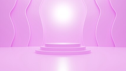3d illustration. Pink podium minimal and pink wall scene. Advertising display space for placing products fashion cosmetics.