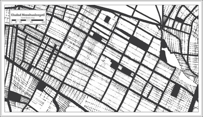 Ciudad Nezahualcoyotl Mexico City Map in Black and White Color in Retro Style. Outline Map.