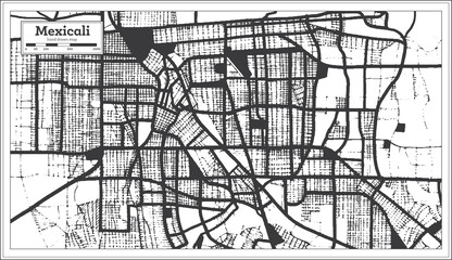 Mexicali Mexico City Map in Black and White Color in Retro Style. Outline Map.