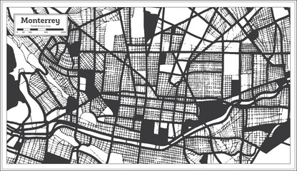 Monterrey Mexico City Map in Black and White Color in Retro Style. Outline Map.