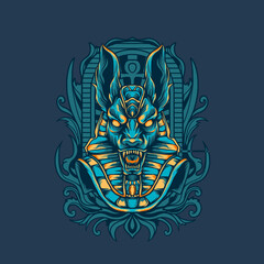 anubis egyptian with ornament background