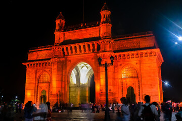 Fototapeta premium Long exposure view of Gateway of India was built by British raj in 1924 to commemorate the visit of King George V and Queen Mary to Mumbai in 1911. The structure is a basalt arch, 26 m high.