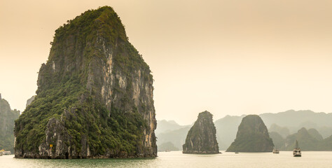 Limestone karst islands in Ha long Bay, Vietnam