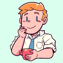 Obraz premium man holding a warm cup of coffee or tea