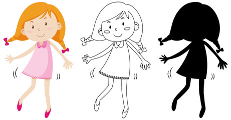 Happy cute girl with its outline and silhouette