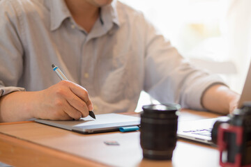 businesswoman signing contract Wacom on desk work.