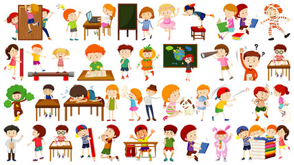 Set of cute kids cartoon character