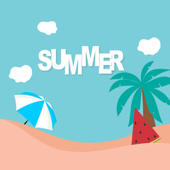 Fototapeta na wymiar summer beach vector illustration with palm tree and paper cut concept