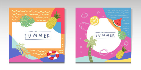 Fototapeta na wymiar Vector illustration summer background for social media post template