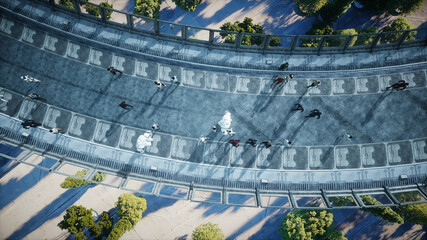 People and robots. Sci fi tonnel. Futuristic traffic. Concept of future. 3d rendering.