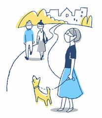 屋外でマスクをする人々